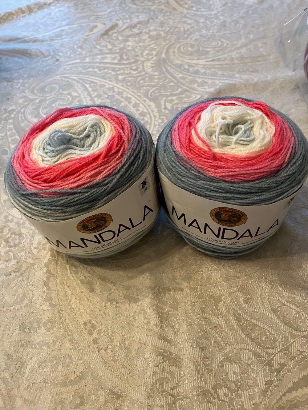 Mandala Gradient Yarn Cake in Pink, Gray & White Lion Brand Yarns 2 Pack NWT
